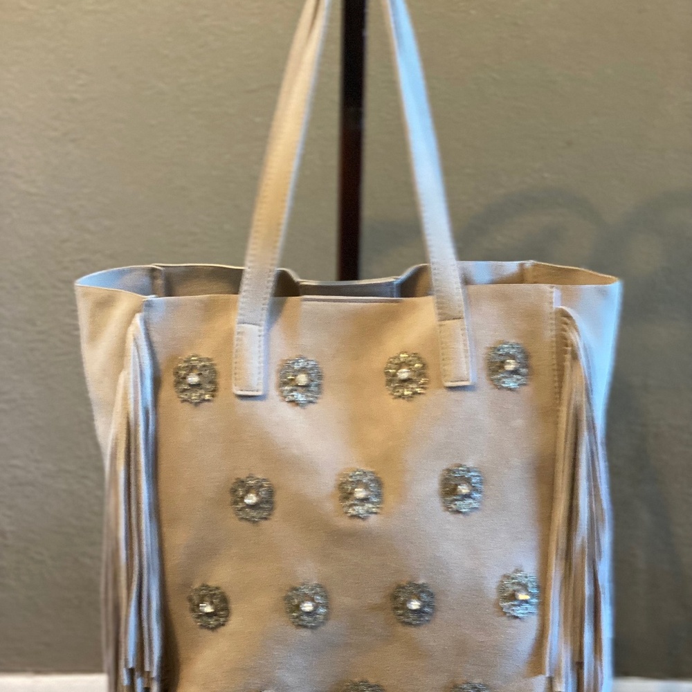 Suede fringe tote